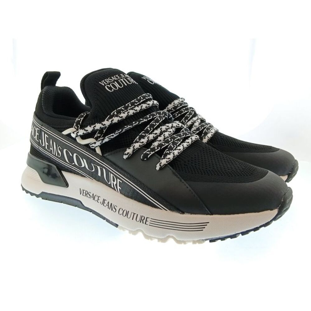 Versace Jeans Couture Mens Black / White Logo Runner Sneakers